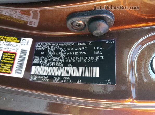 5TDYRKEC1PS167062 2023 TOYOTA LE Brown Вид наклейки з VIN-кодом