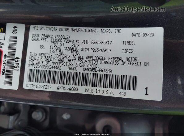 5TFCZ5AN0MX244402 2021 TOYOTA TACOMA Серый 