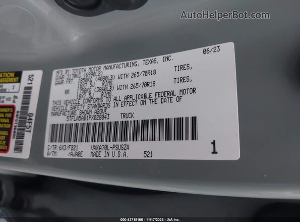 5TFLA5AB1PX028043 2023 TOYOTA TUNDRA Серый Вид подкапотного пространства