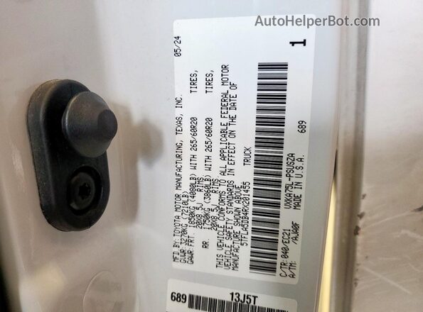 5TFLA5DB4RX201455 2024 TOYOTA TUNDRA White Vista de la etiqueta del VIN