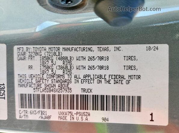 5TFLA5DB4SX257935 2025 TOYOTA TUNDRA Бирюзовый Вид подкапотного пространства