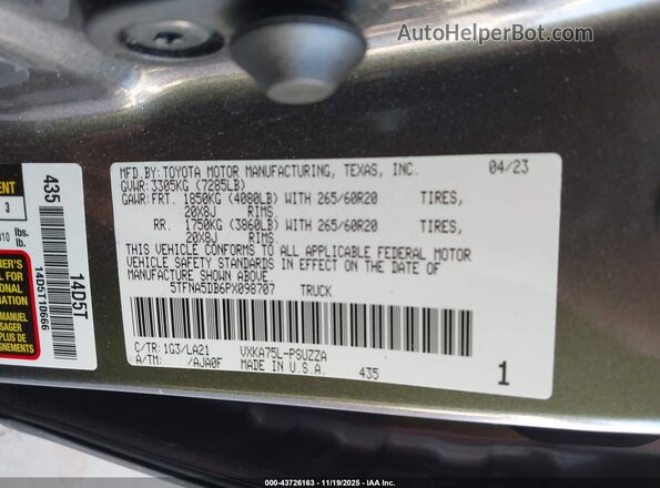 5TFNA5DB6PX098707 2023 TOYOTA TUNDRA Gray Вид підкапотного простору