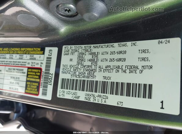 5TFNC5EC4RX007597 2024 TOYOTA TUNDRA HYBRID Gray Vista del compartimento del motor