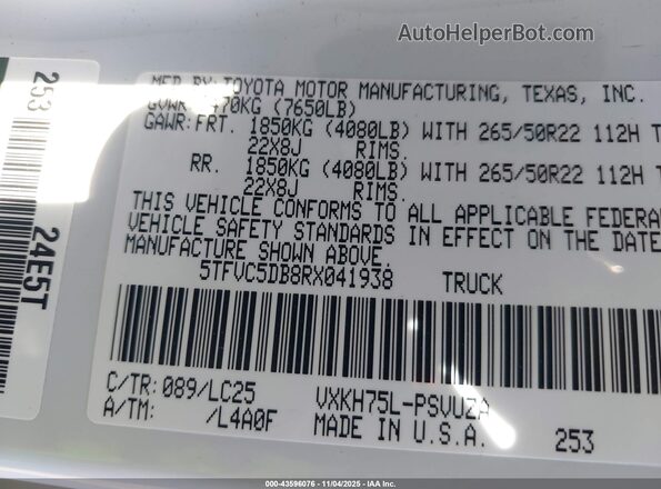 5TFVC5DB8RX041938 2024 TOYOTA TUNDRA HYBRID Белый Вид подкапотного пространства