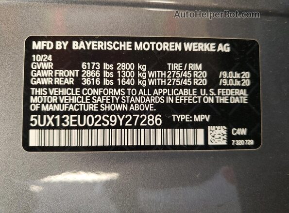 5UX13EU02S9Y27286 2025 BMW X5 Silver 