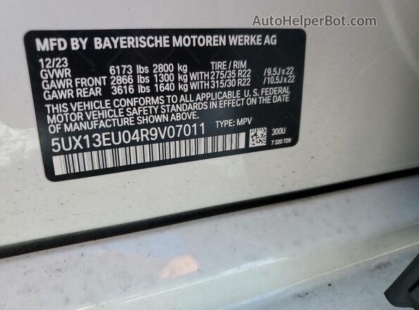 5UX13EU04R9V07011 2024 BMW X5 White 