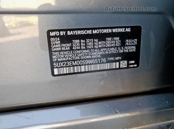 5UX23EM00S9W65176 2025 BMW X7 Серебряный Вид наклейки с VIN-кодом