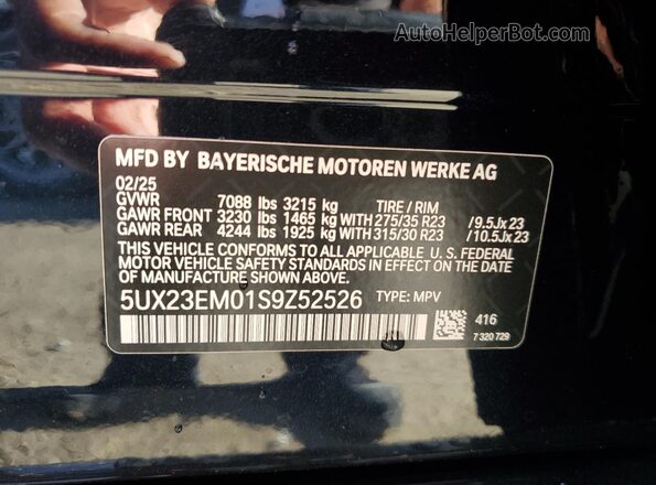 5UX23EM01S9Z52526 2025 BMW X7 Black Սալոնի 360 աստիճան տեսք