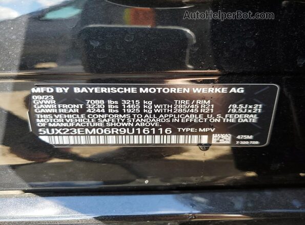 5UX23EM06R9U16116 2024 BMW X7 Black VIN կոդի պիտակի տեսք