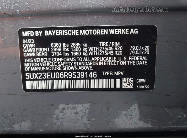 5UX23EU06R9S39146 2024 BMW X5 Gray ძრავის განყოფილების ხედი