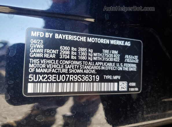 5UX23EU07R9S36319 2024 BMW X5 Blue Widok naklejki z numerem VIN