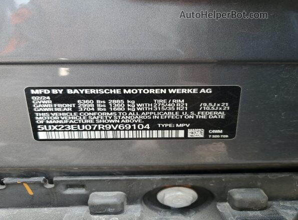 5UX23EU07R9V69104 2024 BMW X5 Gray Панорамний вид салону 360°