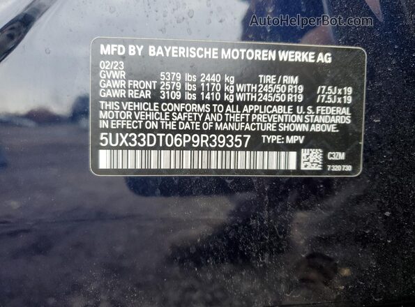 5UX33DT06P9R39357 2023 BMW X4 Blue Սալոնի 360 աստիճան տեսք