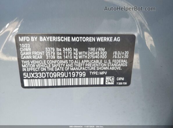 5UX33DT09R9U19799 2024 BMW X4 Gray Vista del compartimento del motor