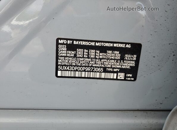 5UX43DP00P9R73065 2023 BMW X3 Серый Вид наклейки с VIN-кодом
