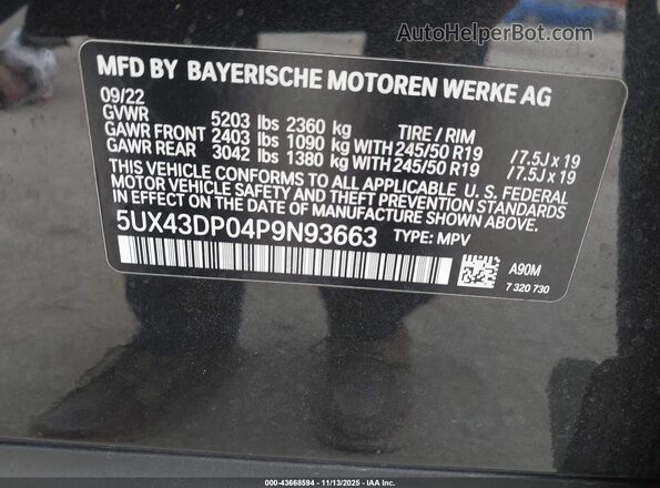 5UX43DP04P9N93663 2023 BMW X3 Gray ძრავის განყოფილების ხედი