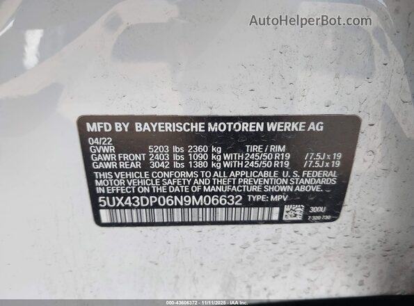 5UX43DP06N9M06632 2022 BMW X3 White Widok komory silnika