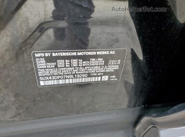 5UX43DP07N9L19290 2022 BMW X3 Black Widok komory silnika