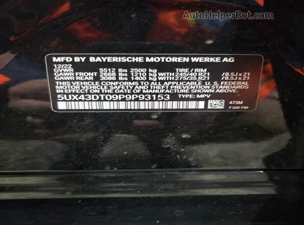 5UX43DT09P9P93153 2023 BMW X4 Black Vista interior de 360 grados