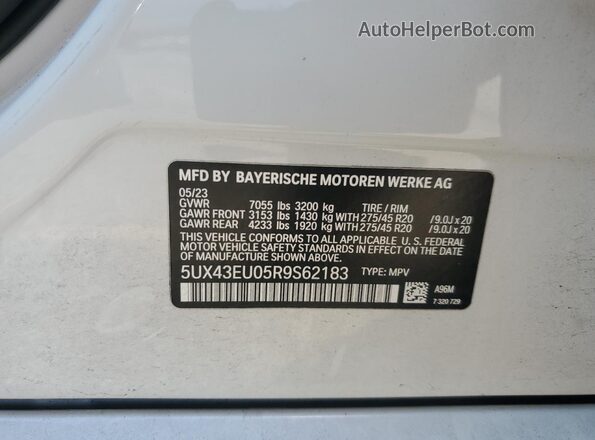 5UX43EU05R9S62183 2024 BMW X5 White VIN sticker view