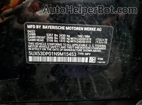 5UX53DP01N9M15453 2022 BMW X3 Black Սալոնի 360 աստիճան տեսք