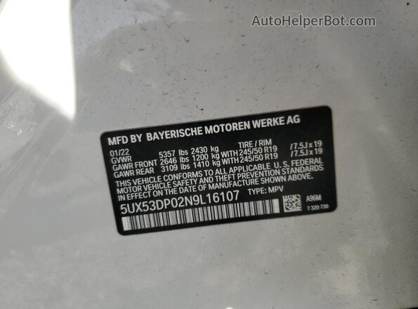 5UX53DP02N9L16107 2022 BMW X3 White Панорамний вид салону 360°