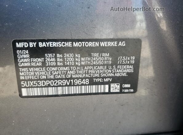 5UX53DP02R9V19648 2024 BMW X3 Серый Вид подкапотного пространства