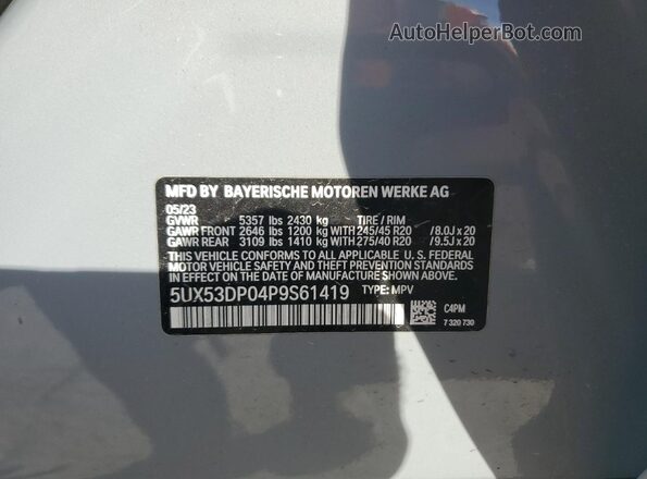 5UX53DP04P9S61419 2023 BMW X3 Gray 360 interior view