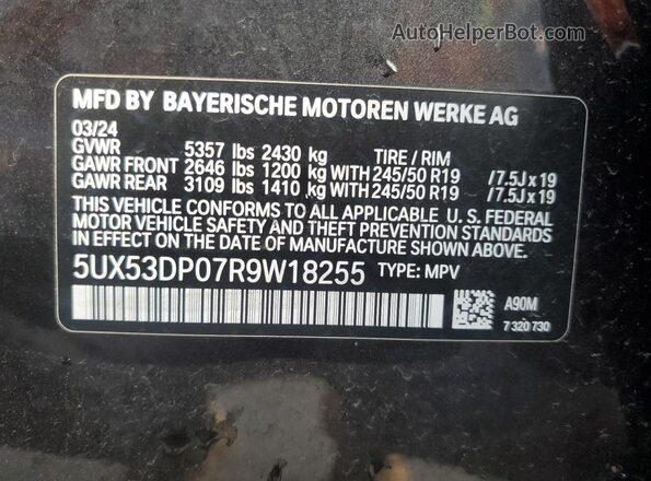 5UX53DP07R9W18255 2024 BMW X3 Black Панорамний вид салону 360°