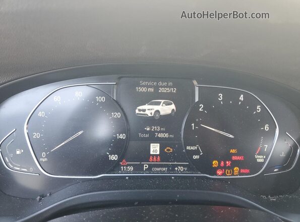 5UX53DP09N9K02248 2022 BMW X3 White Вид щитка приладів