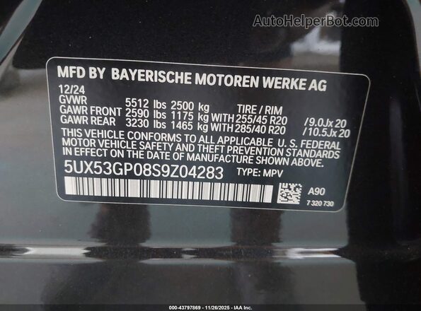 5UX53GP08S9Z04283 2025 BMW X3 Gray Engine compartment view