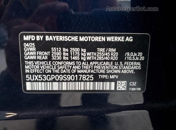 5UX53GP09S9017825 2025 BMW X3 Blue 360 interior view