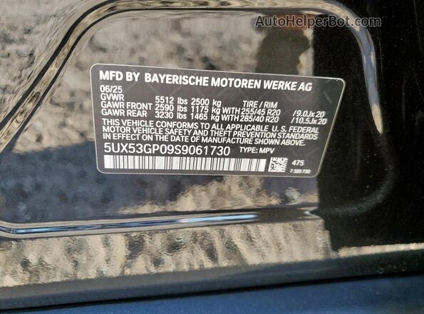 5UX53GP09S9061730 2025 BMW X3 Black Widok wnętrza 360 stopni