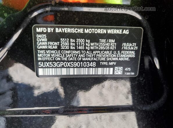5UX53GP0XS9010348 2025 BMW X3 Black VIN sticker view