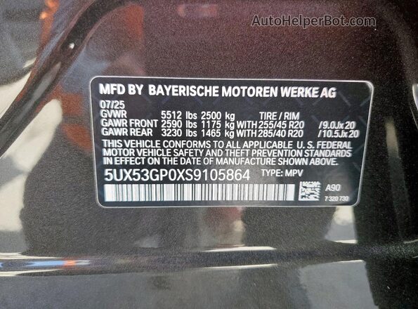 5UX53GP0XS9105864 2025 BMW X3 Угольный Вид подкапотного пространства