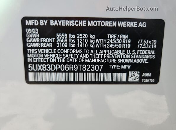 5UX83DP06R9T82307 2024 BMW X3 White სალონის 360-გრადუსიანი ხედი