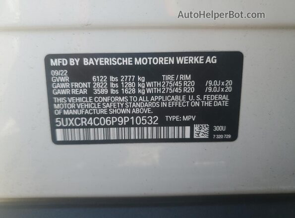 5UXCR4C06P9P10532 2023 BMW X5 White VIN კოდის სტიკერის ხედი