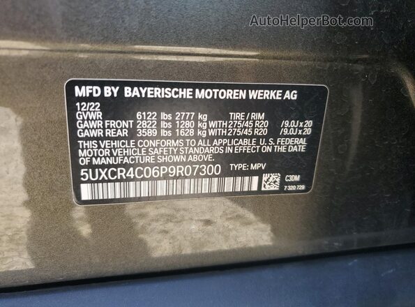 5UXCR4C06P9R07300 2023 BMW X5 Green Vista de la etiqueta del VIN
