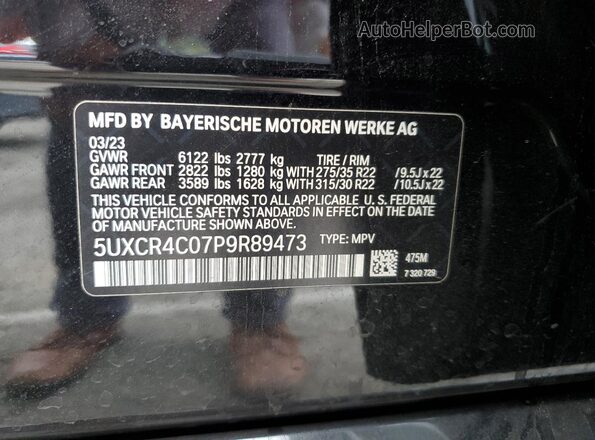 5UXCR4C07P9R89473 2023 BMW X5 Black Widok naklejki z numerem VIN