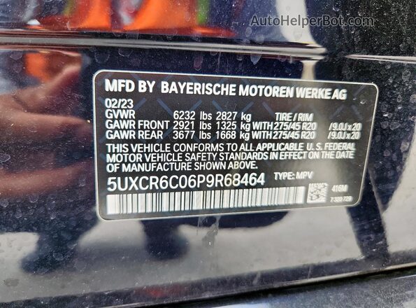 5UXCR6C06P9R68464 2023 BMW X5 Blue VIN sticker view