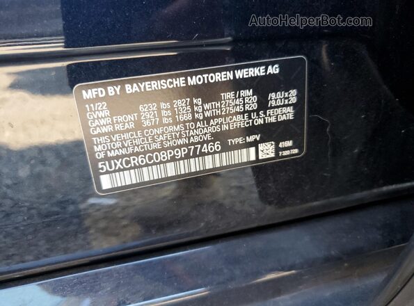 5UXCR6C08P9P77466 2023 BMW X5 Black Vista de la etiqueta del VIN