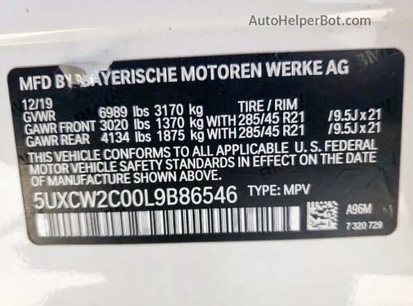 5UXCW2C00L9B86546 2020 BMW X7 White 
