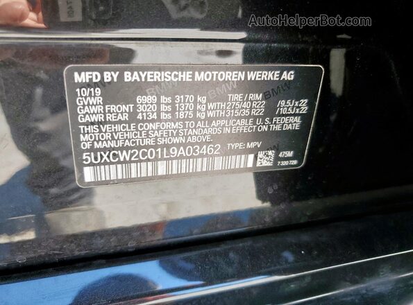 5UXCW2C01L9A03462 2020 BMW X7 Black 
