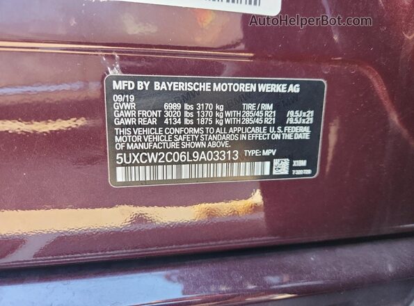 5UXCW2C06L9A03313 2020 BMW X7 Red Widok naklejki z numerem VIN