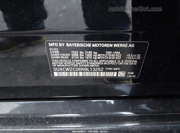 5UXCW2C06N9L13252 2022 BMW X7 Black Вид підкапотного простору