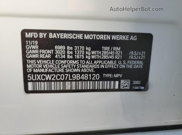 5UXCW2C07L9B48120 2020 BMW X7 Белый Вид наклейки с VIN-кодом