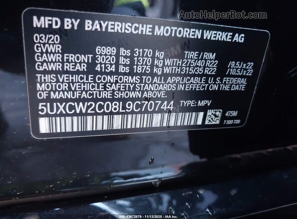 5UXCW2C08L9C70744 2020 BMW X7 Black 