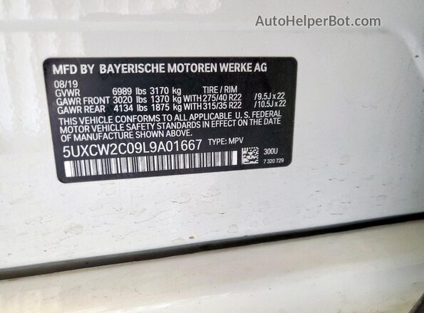 5UXCW2C09L9A01667 2020 BMW X7 White VIN կոդի պիտակի տեսք
