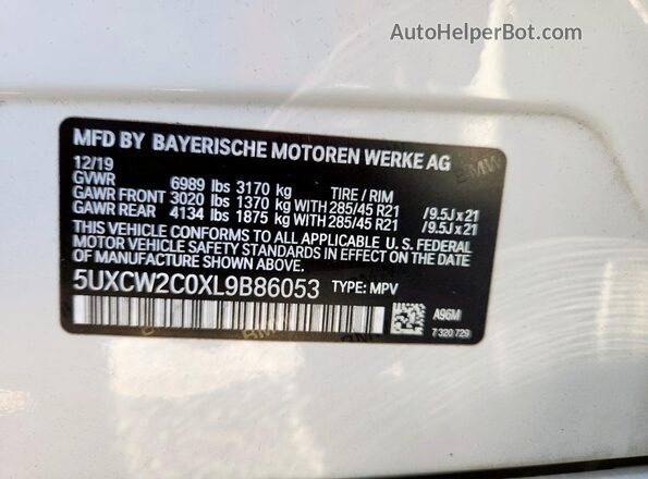 5UXCW2C0XL9B86053 2020 BMW X7 Белый Вид наклейки с VIN-кодом