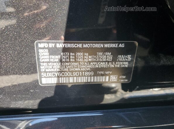 5UXCY6C00L9D11899 2020 BMW X6 Black Widok naklejki z numerem VIN
